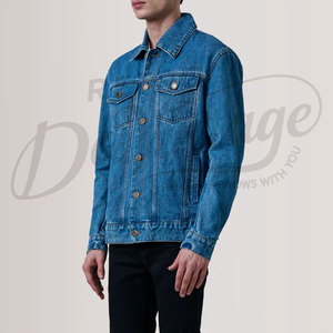 Veste en jean bleu moyen personnalisée pour homme, coupe slim, délavée, en coton, style décontracté, multi-poches, streetwear, manteau d'extérieur - Product Image 2