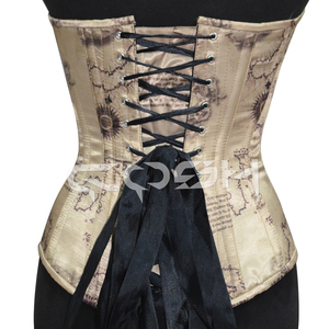 Corset personnalisé avec imprimé carte du monde vintage, OEM, sublimation, satin, surbuste, avec baleines en acier, pour femmes - Product Image 6