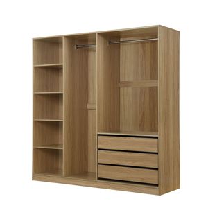 Nature-inspired Doorless Wooden <b>Storage</b> <b>Wardrobe</b> with Shelves and 3 Drawers for Bedroom - Product Image 4