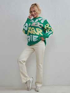 Pull-over unisexe surdimensionné vert en tricot écologique respirant, imprimé personnalisé, col rond, manches classiques, pour l'hiver - Product Image 5