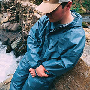 Men's <b>Waterproof</b> Hooded Rain Jacket and Pants Set Lightweight Blue Outdoor <b>Fishing</b> Gear - Product Image 1