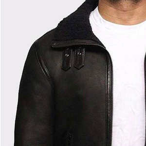 New Style Top Quality Material Breathable Pilot Flying <b>Leather</b> Jacket Men Black <b>Fur</b> Collar Custom <b>Leather</b> <b>Coat</b> Men Winter Jacket - Product Image 5