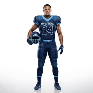 Ensemble de maillot et pantalon rembourrés de football américain bleu marine personnalisé pour hommes, vêtements d'équipe sportive - Product Image 1