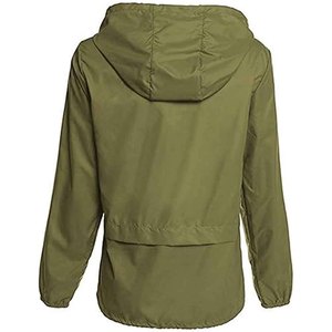 Hooded Lightweight Waterproof Windbreaker Jacket Unisex Olive Green Polyester Casual Spring Outdoor <b>Coat</b> <b>Zipper</b> Closure - Product Image 4