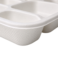 Assiette jetable en papier de canne à sucre 6 compartiments, compatible micro-ondes, plateau alimentaire à base d'amidon pour cafétéria et fête
