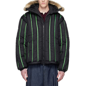 Winter Men's Long Waterproof Warm <b>Quilted</b> Puffer Bomber Hip Hop <b>Jacket</b> Full Trim Hood Contrast Patch - Product Image 1