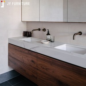 Meuble-lavabo moderne à double vasque JY entièrement assemblé, design personnalisé, vente directe en MDF - Product Image 2