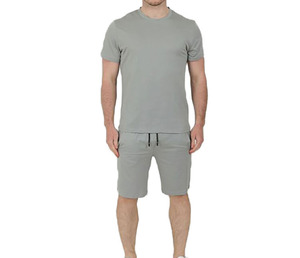 Men's Gray 2-Piece T-Shirt <b>Set</b> Crew Neck Knitted Casual Summer Breathable Solid <b>Colour</b> Short Sleeve Outfit - Product Image 1