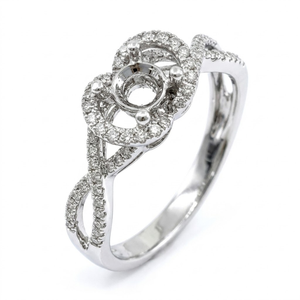 Special 18K Solid White Gold Natural Diamond <b>Infinity</b> Twisted Split Shank Halo Mounting 0.75 cts Centre For Romantic Proposal - Product Image 1