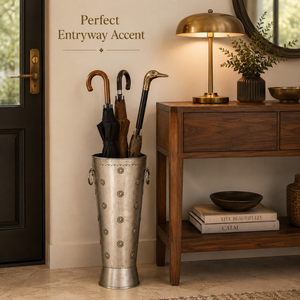 Porte-parapluie en métal artisanal |   Porte-parapluie décoratif sur pied avec poignées annulaires pour entrée, couloir, bureau à domicile - Product Image 3