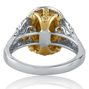 Anillo de Compromiso con Doble Halo de Diamantes Amarillos de Laboratorio, Corte Ovalado, Diseño Nuevo, en Oro Blanco, Anillo de Diamantes de 3 Piedras con Vástago Dividido - Product Image 4