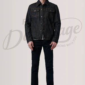 Veste en jean noire classique pour homme, boutonnée, manches longues, vêtement décontracté, vêtement d'extérieur - Product Image 4