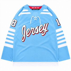 Maillot de hockey sur glace bleu ciel à manches longues, col en V, anti-humidité, vêtements de sport d'équipe, impression sublimée, adulte unisexe, coupe classique - Product Image 1