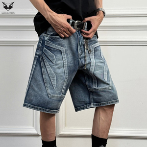 Shorts en jean droits mi-taille respirants et légers en maille pour homme, coupe ample décontractée, été 2026, avec logo personnalisé - Product Image 2