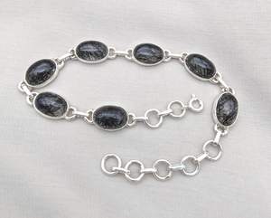 Black Rutile Quartz 925 Sterling Silver Gold Plated Charm Adjustable Natural Gemstone <b>Bracelet</b> for Women Luxury Gift - Product Image 4