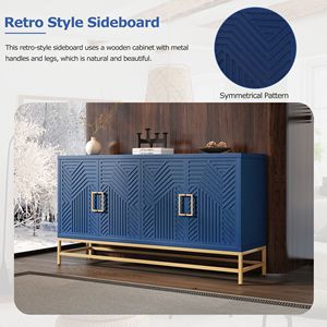 Adjustable Shelves Retro Style <b>Sideboard</b> with Rectangular Metal Handles Legs for Kitchen Living Room Dining Room Use - Product Image 5