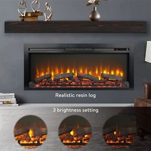 Caminetto Elettrico da Incasso a Parete da 44 Pollici con Luce LED Moderna e Telecomando, Fiamma Imitata per Casa e Camper, Materiale in Vetro - Product Image 4
