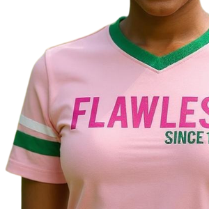 AKA Flawless Style Founders Jersey Rose clair Col en V Manches courtes T-shirt de sport pour sororité grecque - Product Image 2