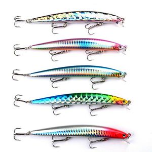 Leurre artificiel rigide type Minnow en acier avec hameçons, 1 paquet, pour la pêche au bar en eau douce, leurres de surface moyenne - Product Image 1