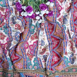 Tela de crepé color marfil con bordado de hilo fino, 54 pulgadas, ligera, con lentejuelas brillantes y diseño floral, material de bordado Daman para Kurti - Product Image 5