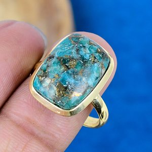 Bague en argent sterling 925 plaqué or 18 carats avec pierre précieuse Amazonite verte naturelle en forme de coussin - Product Image 3