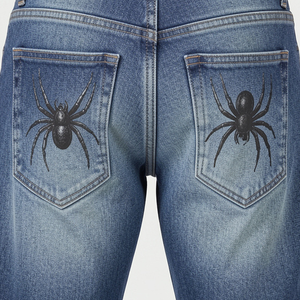 Pantalones Vaqueros de Mezclilla para Hombre, Estilo Vintage, con Estampado Gráfico de Araña, Corte Regular, Estilo Urbano, Lavado Azul, Pantalones de Moda - Product Image 3