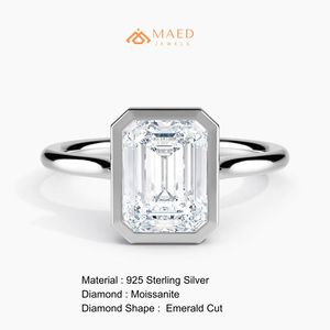 Luxury <b>Emerald</b> Cut <b>Ring</b> for Women Sterling <b>Silver</b> Bezel Set Wedding Anniversary Engagement Jewelry Elegant Gift USA - Product Image 6