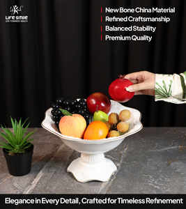 Frutero de Porcelana Blanca con Base, Plato para Servir con Diseño Floral y Borde Dorado, Libre de BPA, Ecológico - Product Image 5