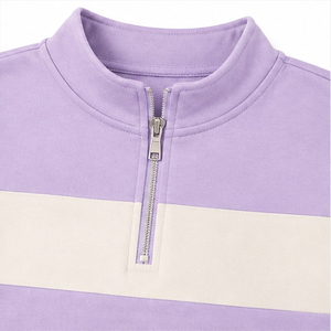 Customize Lilac Mist <b>Womens</b> Boxy <b>Half</b> <b>Zip</b> Cropped <b>Sweatshirt</b> Quarter <b>Zip</b> Loopback Cotton - Product Image 6