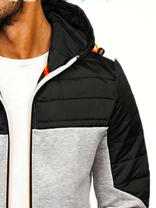 Men's French Terry Fleece Customizable Hooded Jacket Regular Fit Zipper Front Windproof Casual Autumn Wear Gray Black Orange - Product Image 5