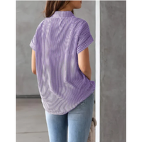 Blusa de Mujer para Negocios, Corte Regular, Cuello Alto, Manga Corta, Estilo Kimono, Popelina a Rayas, Transpirable, Anti-Pilling, 100% Poliéster