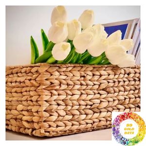 Panier rectangulaire en jacinthe d'eau pour couvercles de pots de plantes, présentoir d'étagère, rangement commercial et accent de décoration rustique pour la maison - Product Image 2