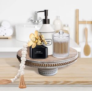 Soporte de madera para pasteles con logotipo personalizado, pedestal con ribete de cuentas, bandeja de exhibición para postres y cupcakes, para bodas, eventos, venta al por mayor. - Product Image 6