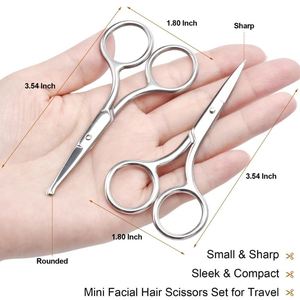 2 tijeras para el cuidado del vello facial para hombres y mujeres, kit de tijeras de acero inoxidable puntiagudas y redondas para cejas, vello de nariz y bigote - Product Image 3