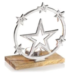 Wooden Tea <b>Light</b> Holder with Aluminum <b>Star</b> Decorations for Christmas Home Decoration Durable - Product Image 5