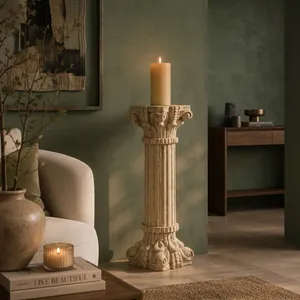 Heritage Wooden <b>Tall</b> <b>Pillar</b> <b>Candle</b> Stand Hand Carved Floral Design Farmhouse Home Hotel Indoor Outdoor Decorative Display - Product Image 6