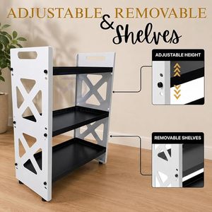 Estante de Almacenamiento Metálico Moderno de 3 Niveles, Estante Vertical Resistente con Bordes de Bandeja Elevados y Patas Estables - Product Image 3