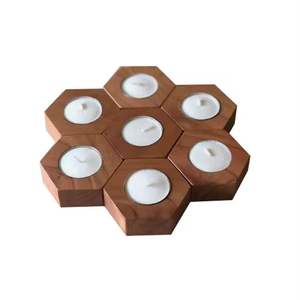Ensemble de supports à bougies hexagonaux en bois, bois naturel, fait main, décoration d'intérieur, centre de table, cadeau, vente en gros - Product Image 5