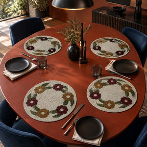 Burgundy <b>Gold</b> Floral Glass Bead <b>Placemat</b> Olive Green Leaves | Modern Handmade Decorative Dining Table Mat Elegant Beaded Home - Product Image 3