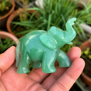 Green Aventurine <b>Elephant</b> Figurine Hand Carved Crystal <b>Elephant</b> Lucky Trunk Up Gemstone <b>Decor</b> 2 Inches - Product Image 1
