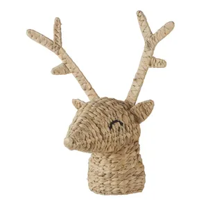 Décoration murale artisanale en jacinthe d'eau, tête de cerf, écologique, ornement animal tissé pour chambre d'enfant, décoration de chambre de bébé - Product Image 3