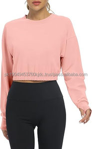 Camisetas de entrenamiento recortadas de manga larga, camisetas cortas de Yoga para gimnasio atlético para mujer, camisetas personalizadas de alta demanda, técnicas lavadas - Product Image 3