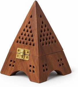 Vintage Style Wooden Oud Burner Tower Decorative Hand Carved Pyramid Incense Holder for Frankincense and Charcoal - Product Image 5