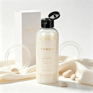 Vente en gros de flacons ronds en plastique PET transparent de 200 ml avec bouchon à disque pour emballages personnalisés de lotion, shampooing, soins de la peau - Product Image 1