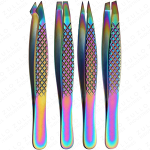 4PCS Rainbow Stainless Steel Eyebrow Tweezers Set Diamond Grip Protective Tube Powder Coated Beauty Grooming <b>Tool</b> OEM - Product Image 2