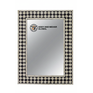 Handcrafted Black & White MDF Inlay Art Deco Eco-Friendly Decorative Geometric Pattern <b>Square</b> Wall <b>Mirror</b> - Product Image 4