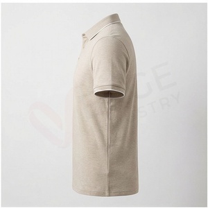 Polo en coton beige à manches courtes pour homme, coupe classique, tricot uni, design décontracté et respirant - Product Image 3