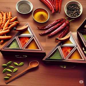 Handmade Triangle Wooden <b>Spice</b> <b>Box</b>: Rustic Indian Eco-Friendly Masala Organizer - Product Image 2