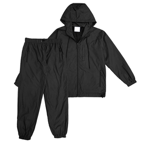 Conjunto cortavientos para hombre, conjunto deportivo de dos piezas con capucha ajustable y pantalones con cintura elástica para rutina de fitness al aire libre - Product Image 1