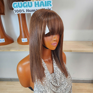 Pelucas de cabello humano vietnamita Global Hair con flequillo para mujeres, pelucas de estilo moderno para cosplay y fiestas, densidad 200, cabello virgen liso. - Product Image 2
